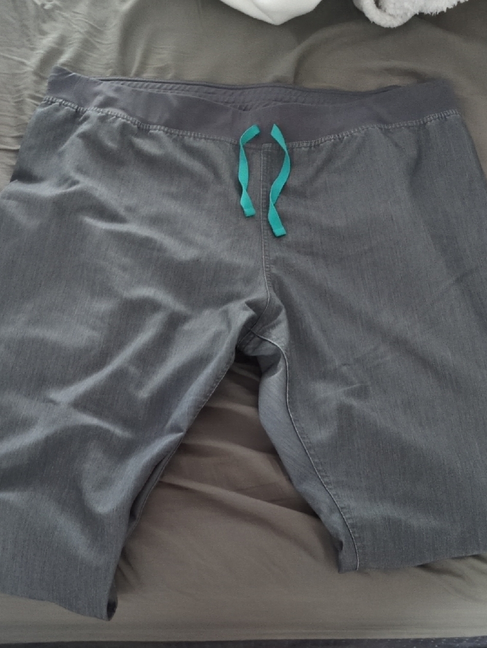 FIGS Gray Technical Scrubs with Teal Drawstring